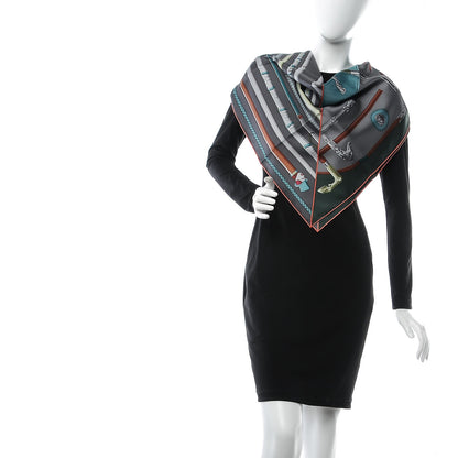 Hermes Silk Cannes Et Cannes Scarf 90 Anthracite Vert Quetsche 2 of 5
