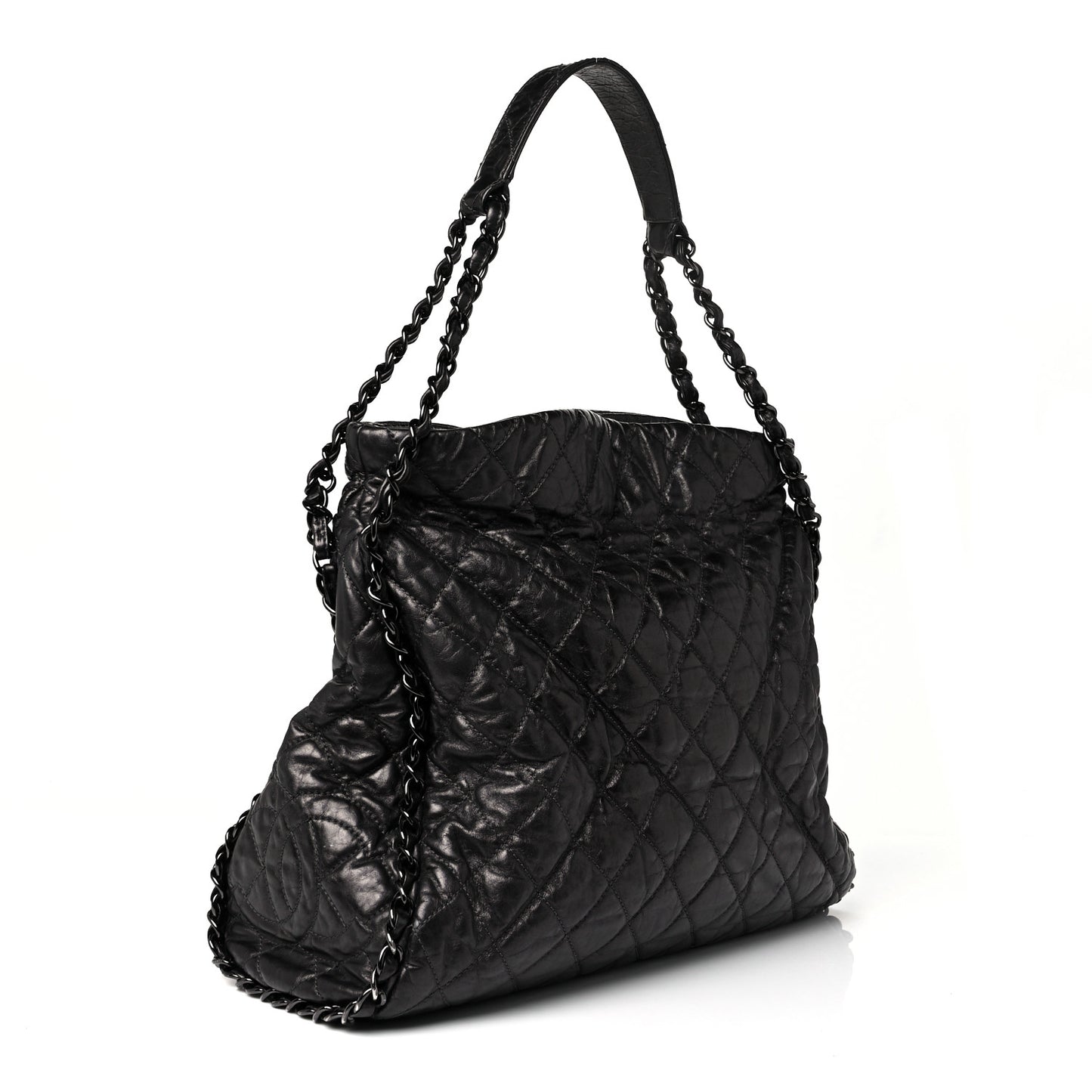 Metallic Calfskin Quilted Large Chain Me Hobo Dark Grey