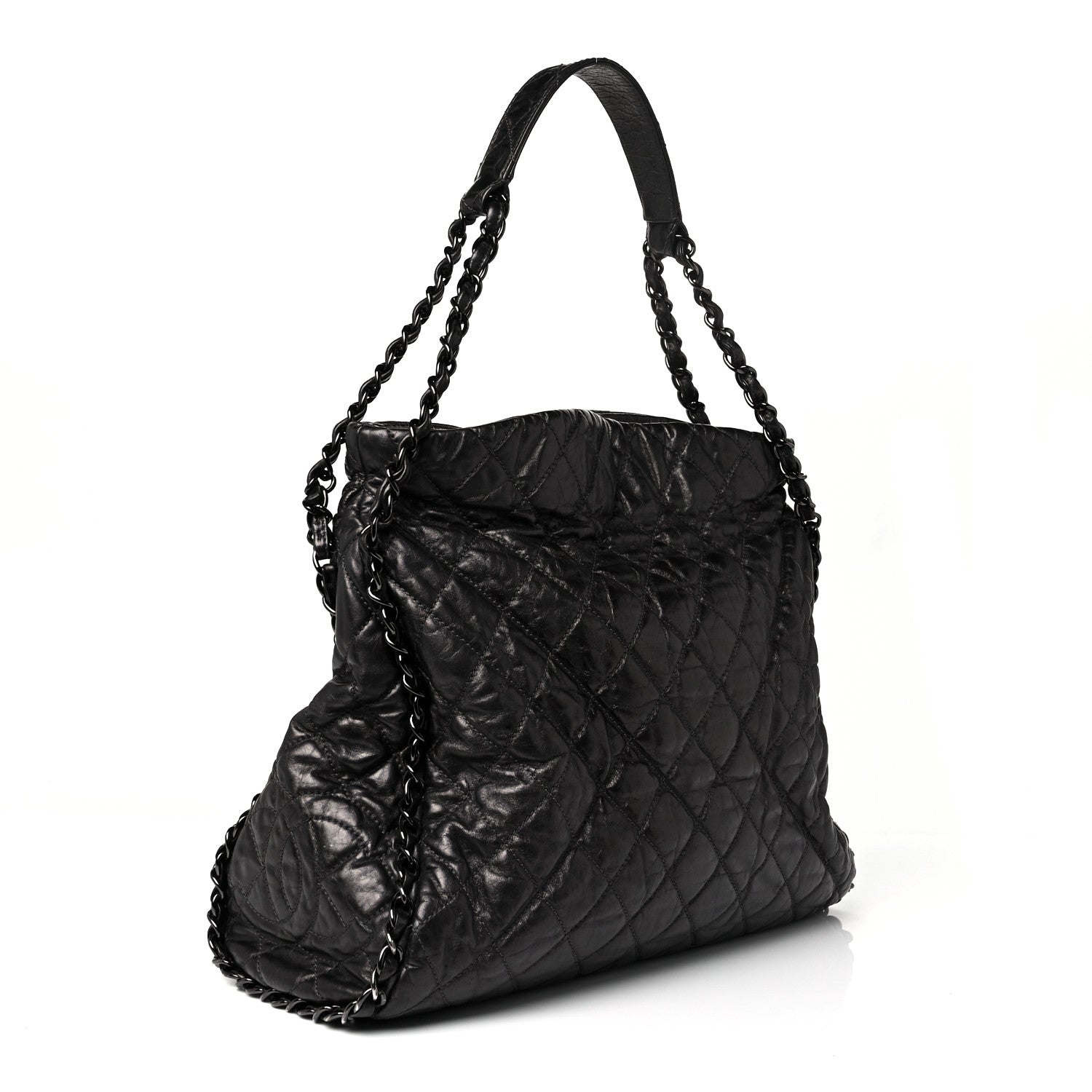 Chanel Metallic Calfskin Quilted Large Chain Me Hobo Dark Grey 1 of 8