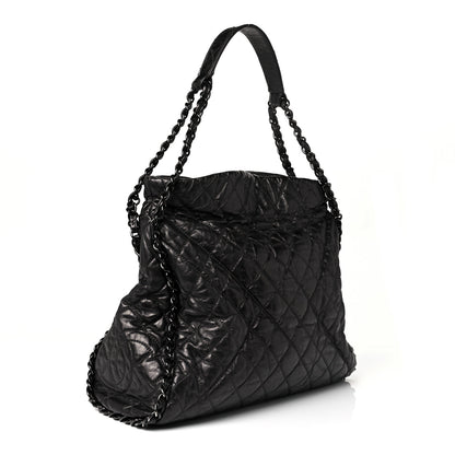 Chanel Metallic Calfskin Quilted Large Chain Me Hobo Dark Grey 1 of 8