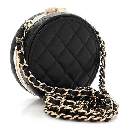 Chanel Lambskin Enamel Quilted Round Poker Chip Clutch With Chain Black White 3 of 11