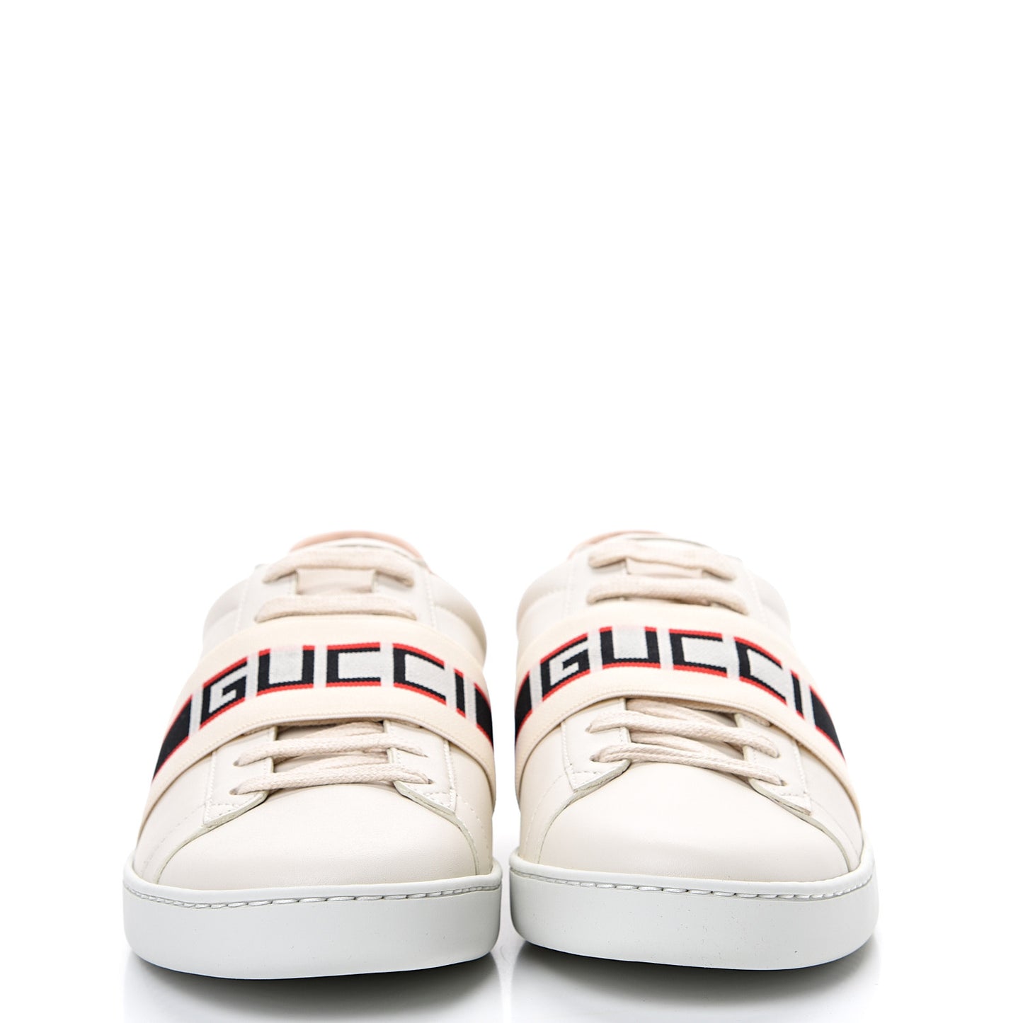 Calfskin Stripe Womens New Ace Sneakers 39.5 New Mystic White Ecru Red Flame