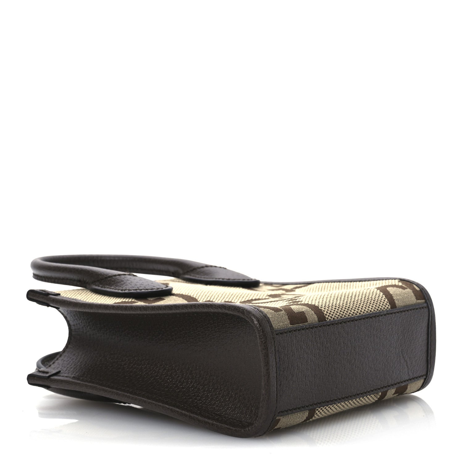 Gucci Monogram Jumbo GG Textured Dollar Calfskin Web Mini Vertical Tote Camel Ebony New Acero 4 of 10