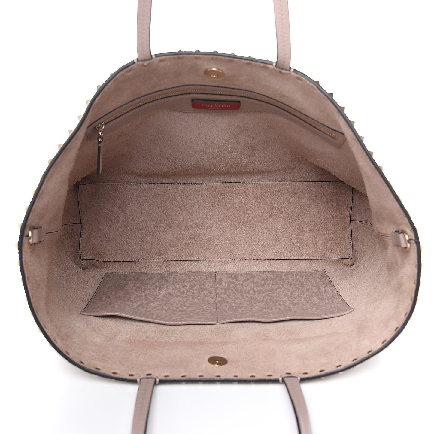 Grained Calfskin Rockstud Shoulder Tote Poudre