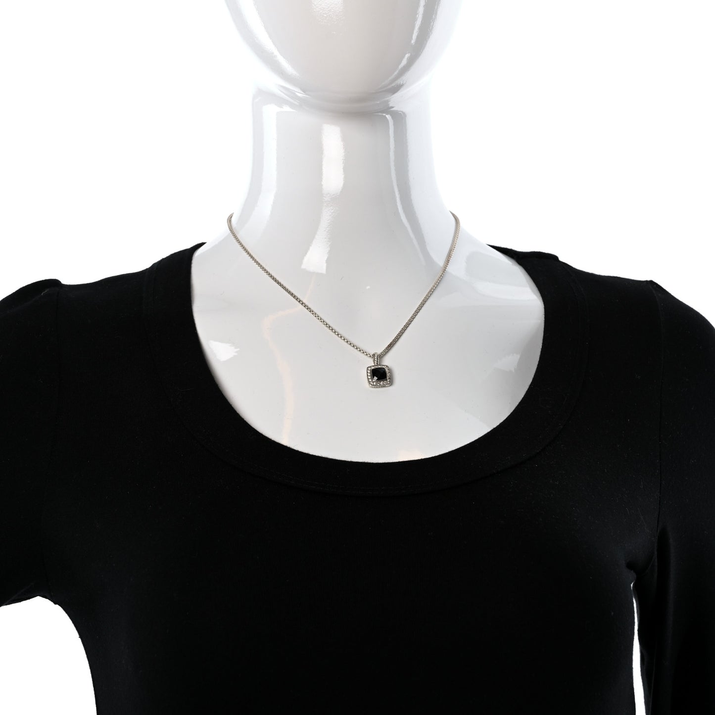 Sterling Silver Diamond Black Onyx 7mm Petite Albion Necklace
