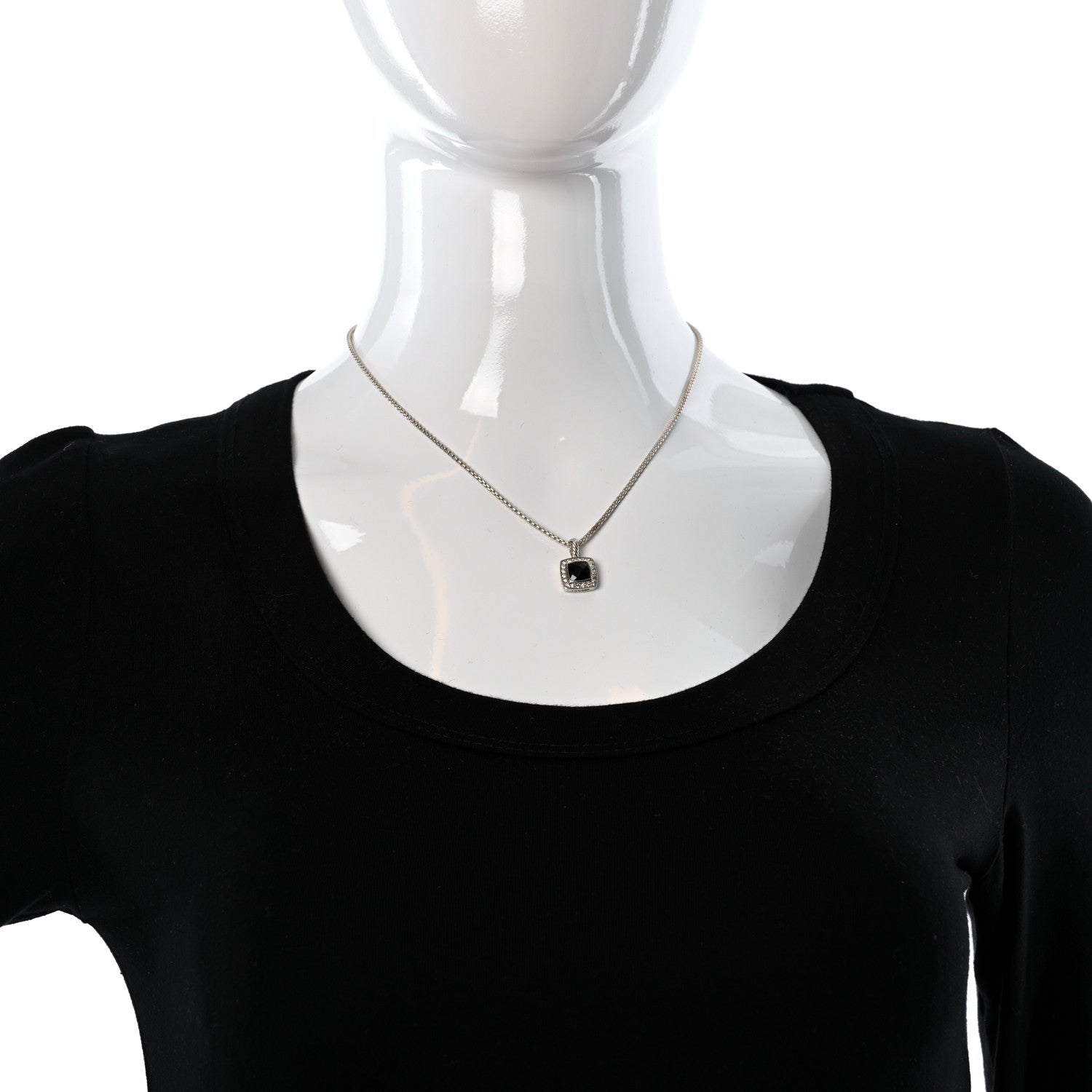 David Yurman Sterling Silver Diamond Black Onyx 7mm Petite Albion Necklace 3 of 4
