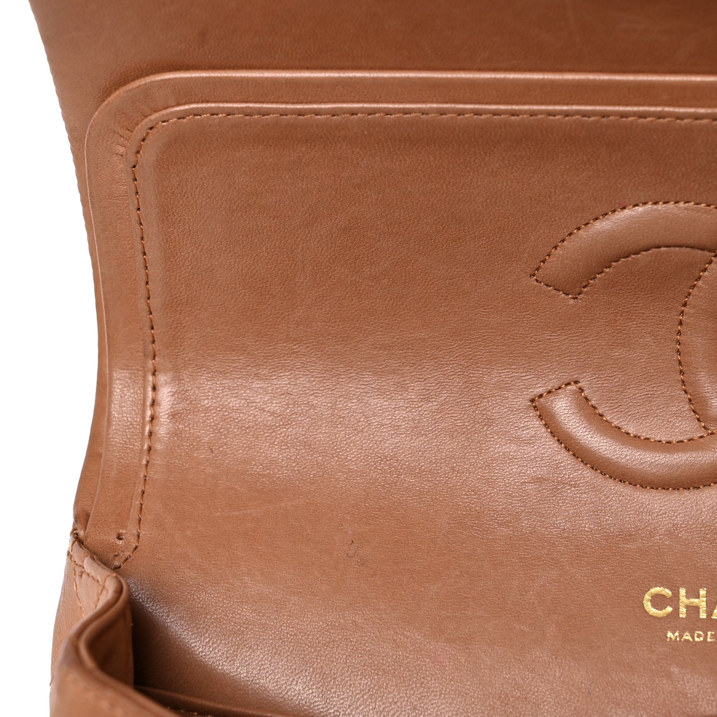 Lambskin Quilted Medium Double Flap Brown