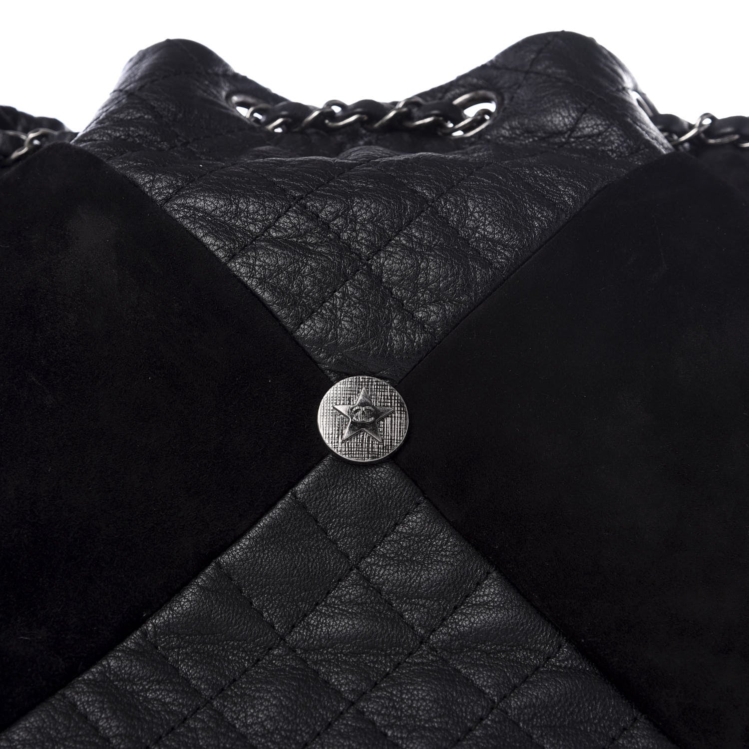 Chanel Goatskin Suede Calfskin Quilted Patchwork Drawstring Bag Black 9 of 9