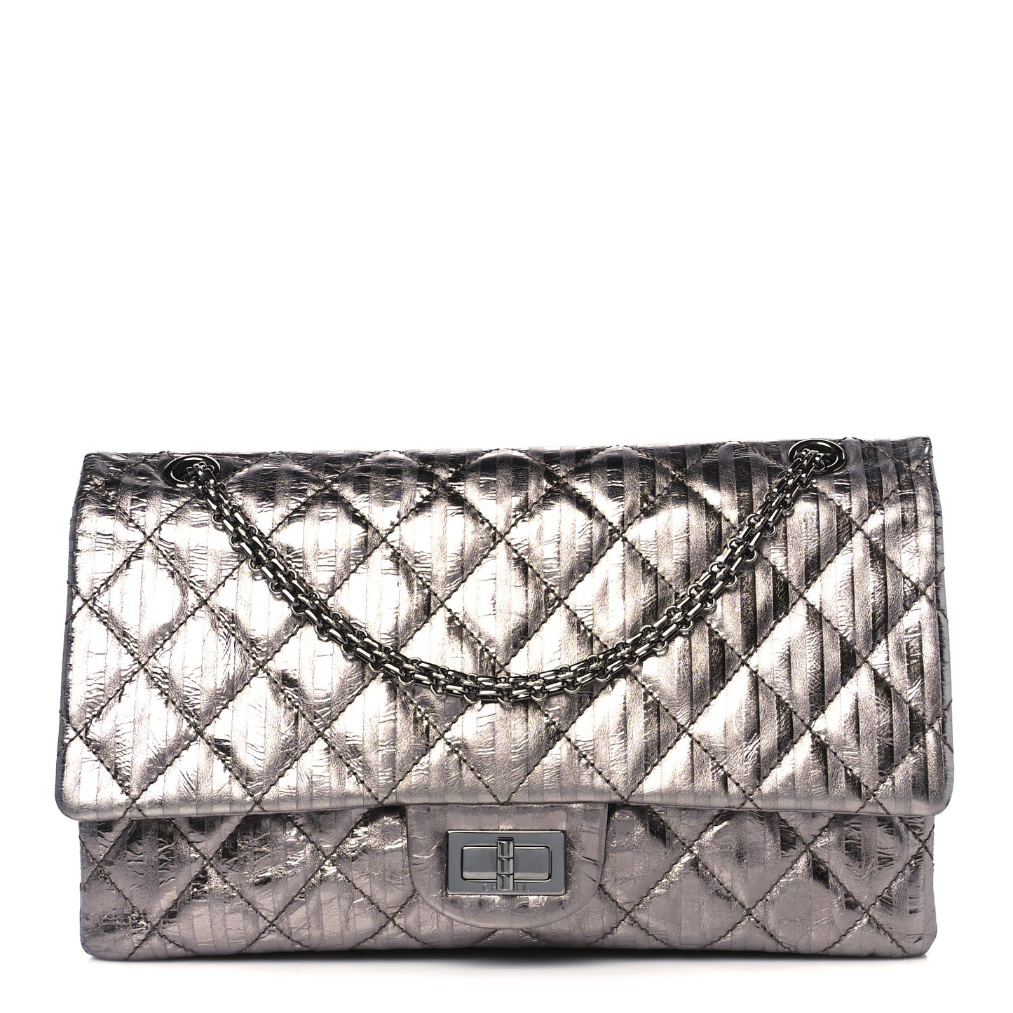 Metallic Calfskin Striped 2.55 Reissue 227 Silver
