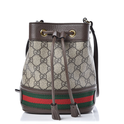 Gucci GG Supreme Monogram Web Mini Ophidia Bucket Bag Brown 1 of 9