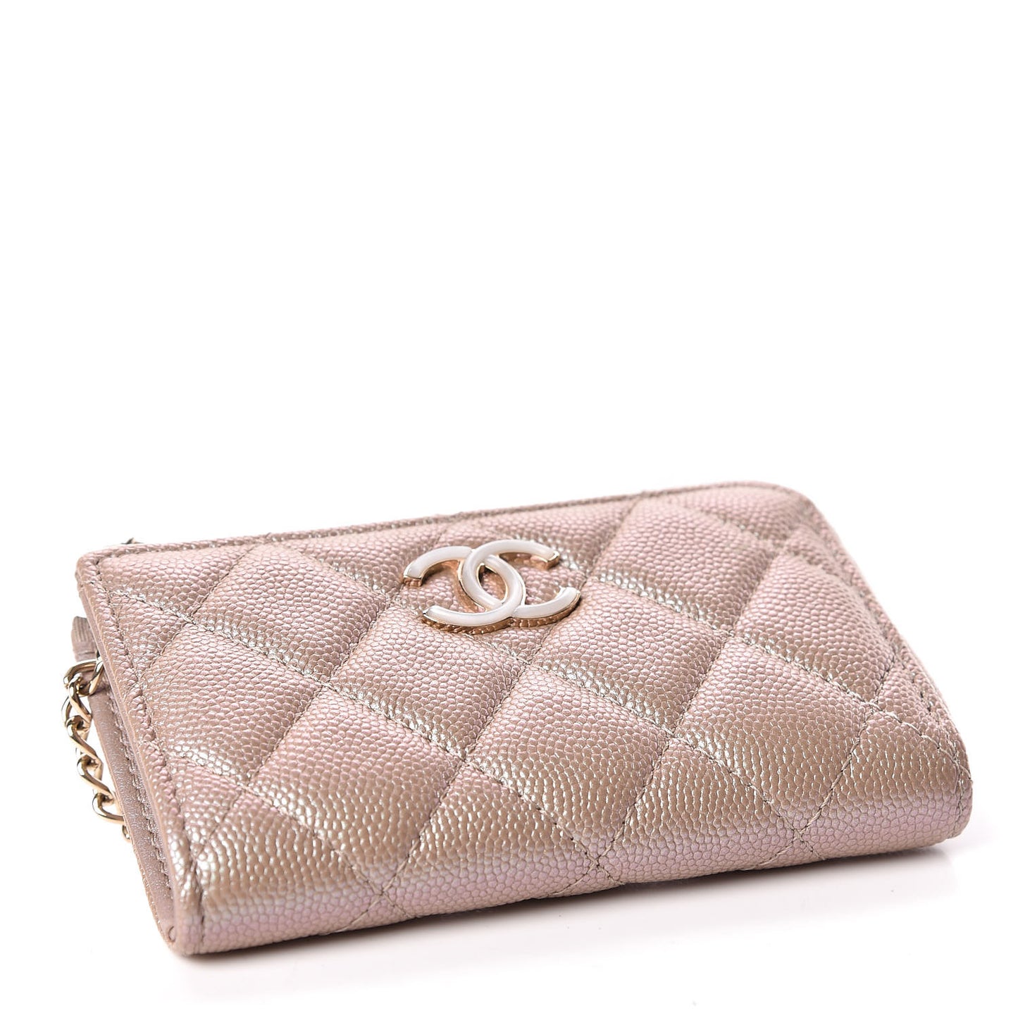 Iridescent Caviar Quilted Key Holder Case Light Gold
