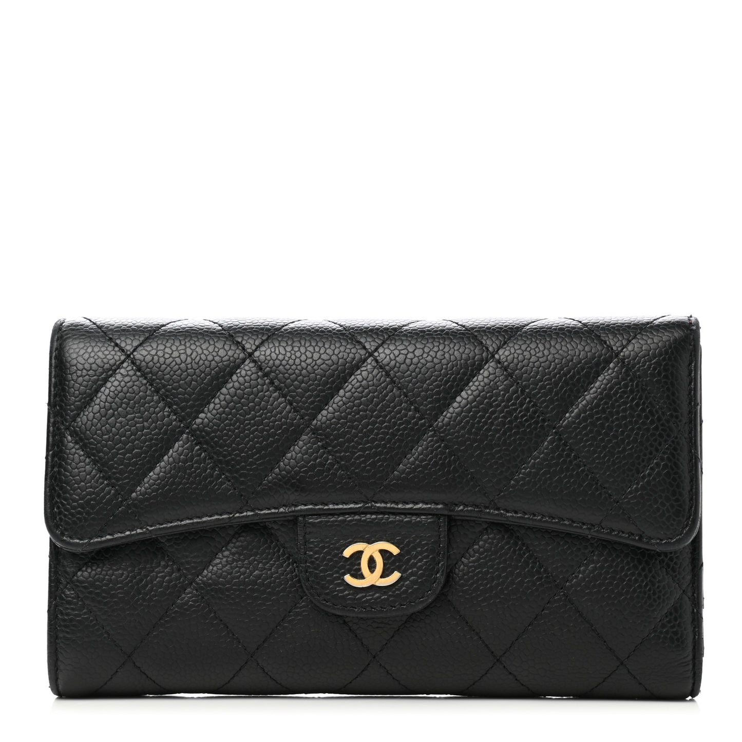 Caviar Quilted Large Flap Wallet Black
