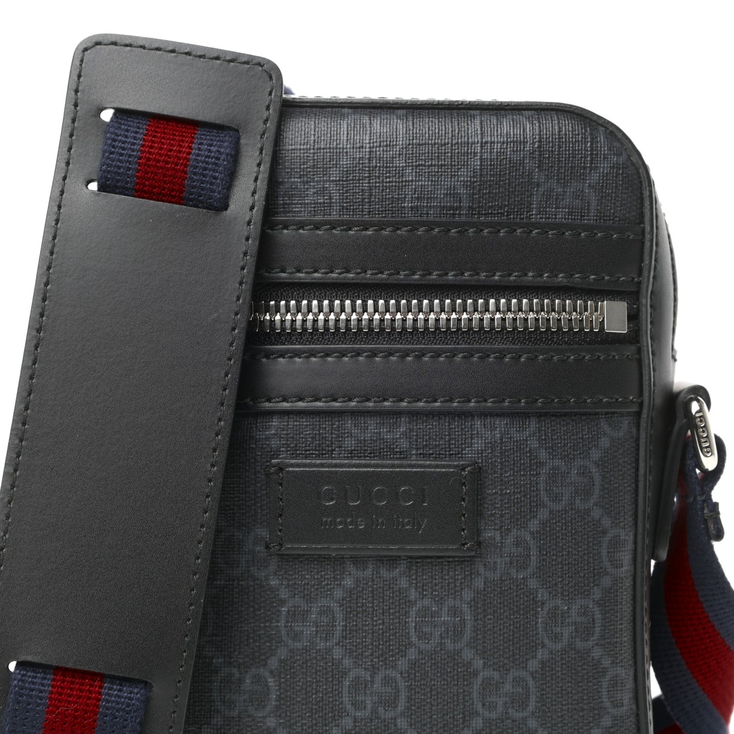 GG Supreme Monogram Appia Calfskin Web Small Camera Messenger Bag Grey