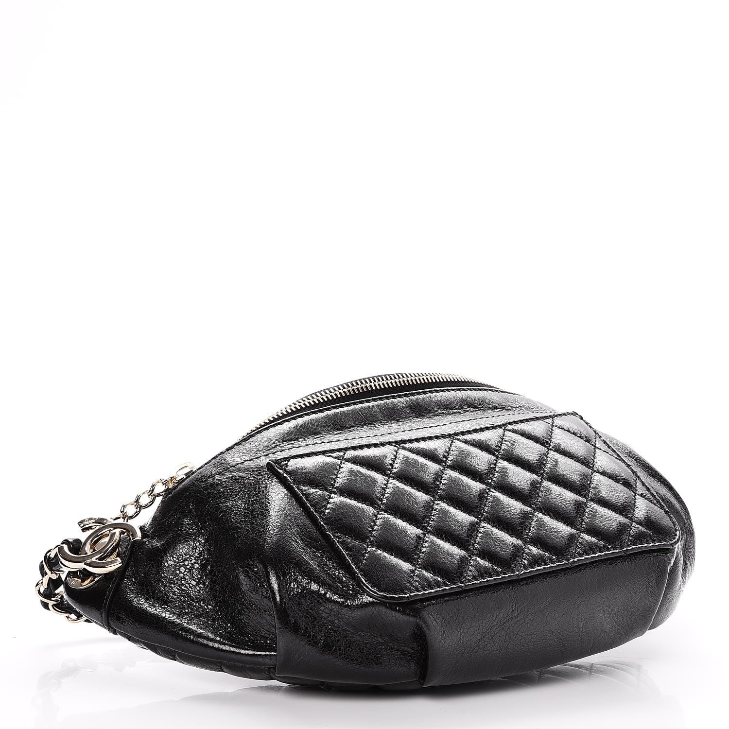 Chanel Crumpled Glazed Lambskin Quilted Waist Bag Fanny Pack Black 4 of 8