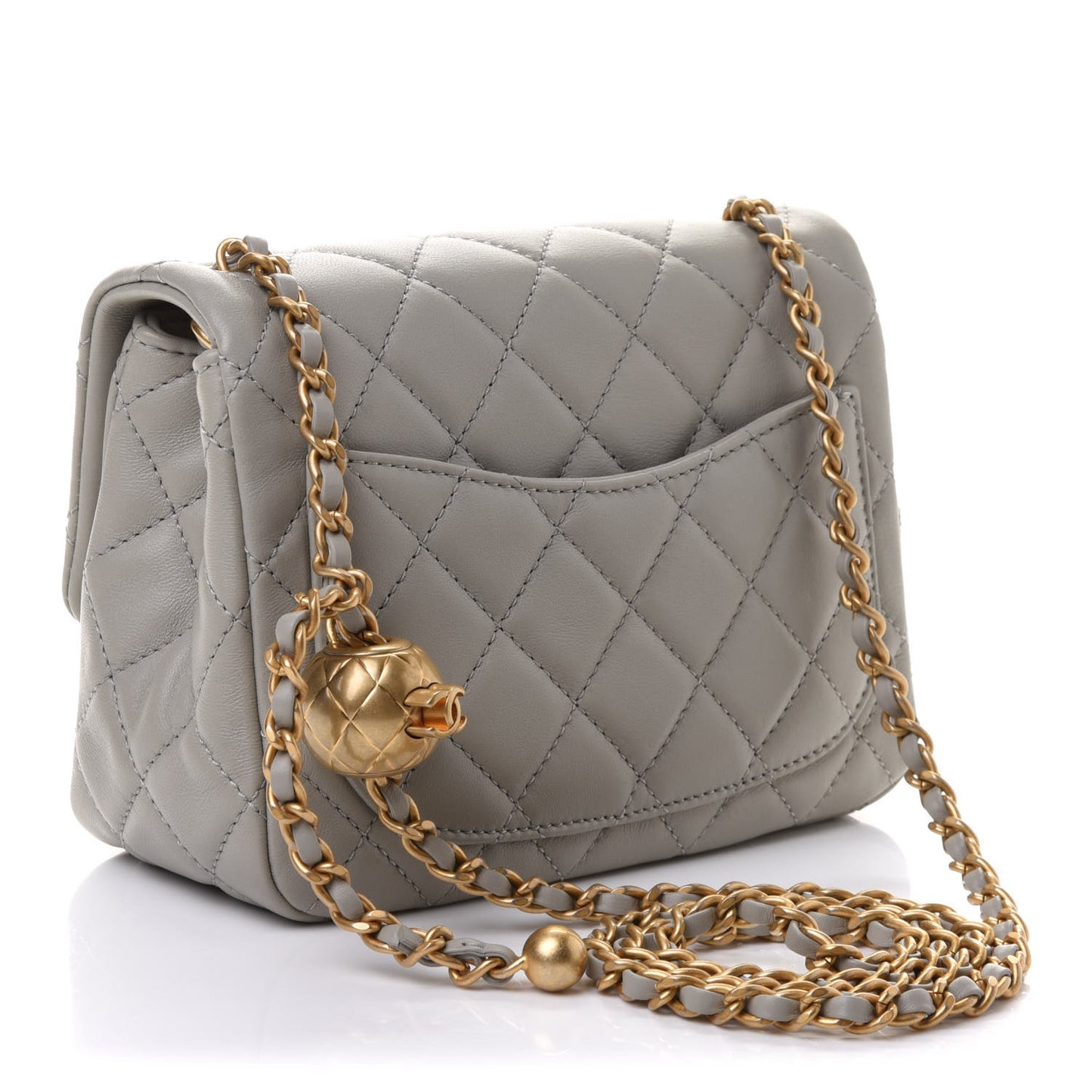 Lambskin Quilted Mini Pearl Crush Flap Light Grey