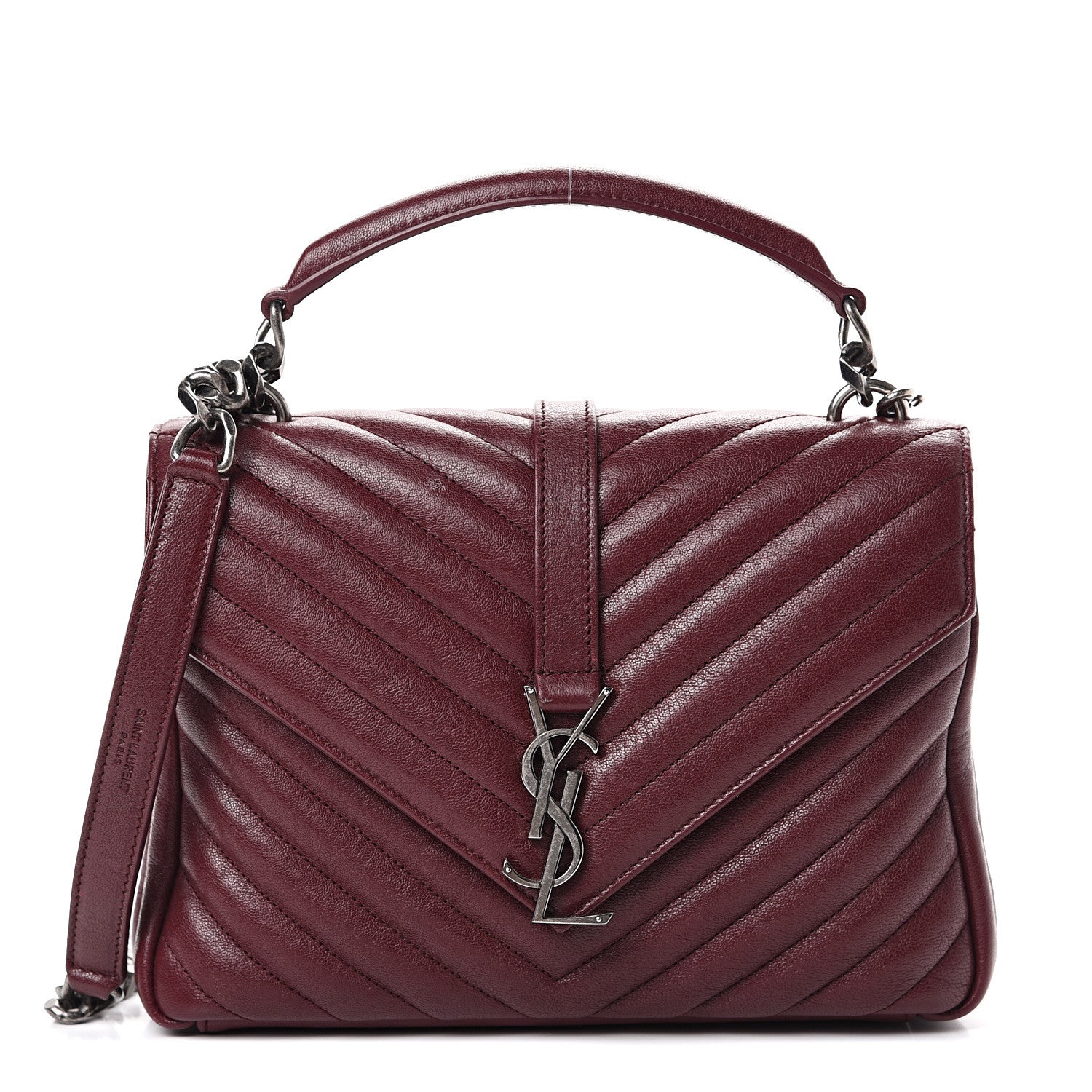Saint Laurent Sheepskin Matelasse Chevron Monogram Medium College Bag Rouge Legion 1 of 16