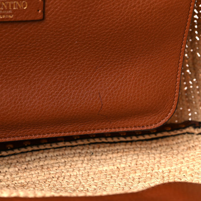 Valentino Garavani Raffia Calfskin Rockstud Tote Naturale Saddle Brown 10 of 10