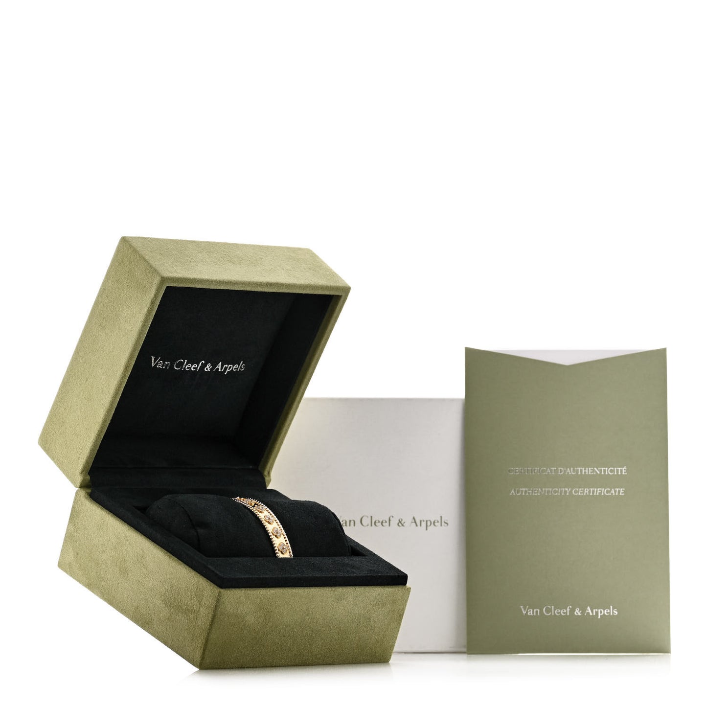 18K Yellow Gold Diamond Perlee Clovers Bangle Bracelet M
