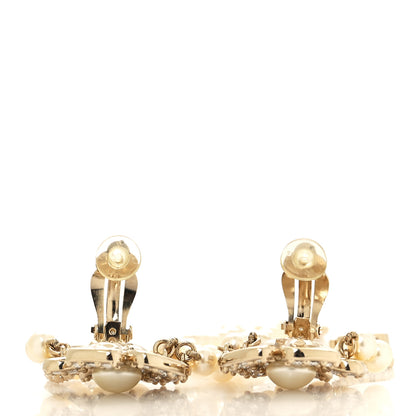 Chanel Pearl Crystal CC Camellia Clip On Earrings Gold 3 of 4