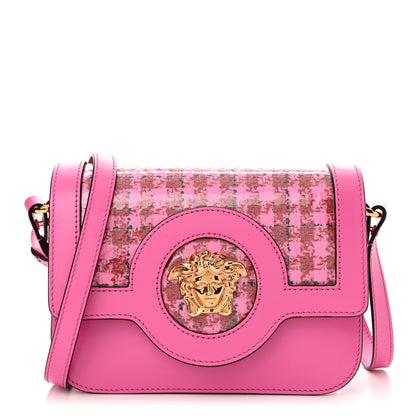 Versace Calfskin Vinyl Small Houndstooth La Medusa Crossbody Bag Pink Multicolor 1 of 9