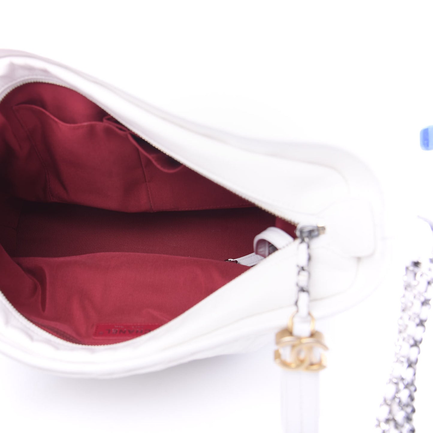 Aged Calfskin Quilted Large Gabrielle Hobo White
