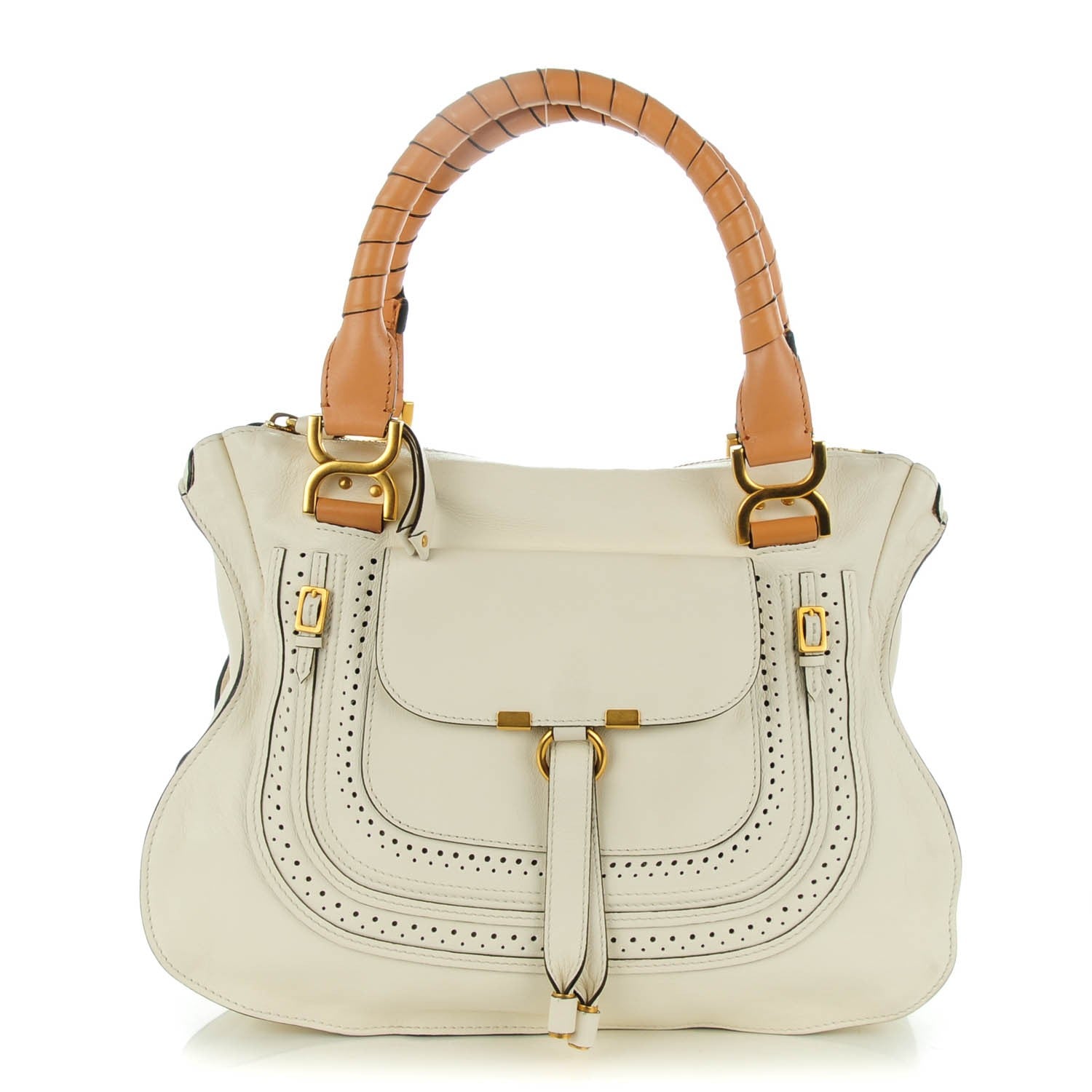 Chloe Calfskin Perforated Medium Marcie Animation Satchel Porcelain 1 of 8