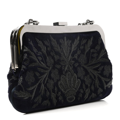 Gucci Velvet Embellished Frame Evening Clutch Blue 3 of 7