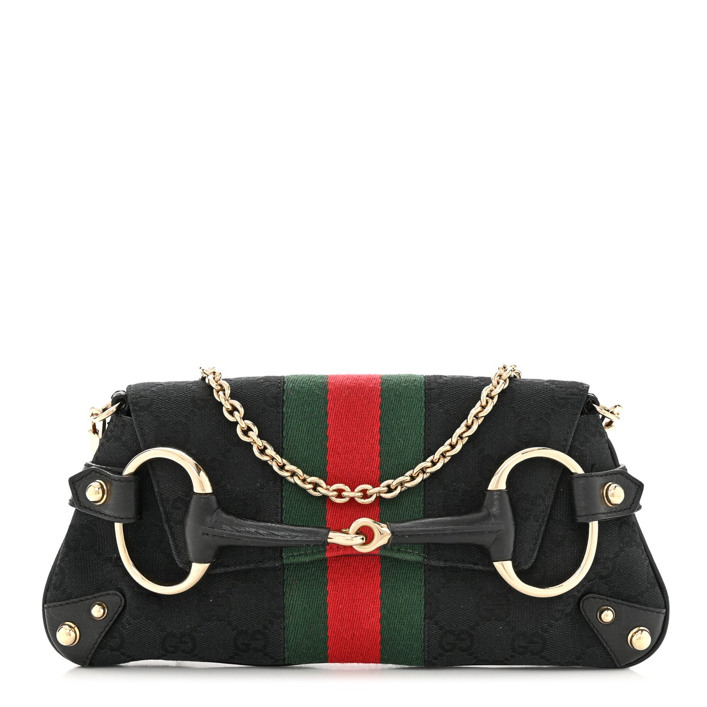 Monogram Web Horsebit Chain Clutch Black