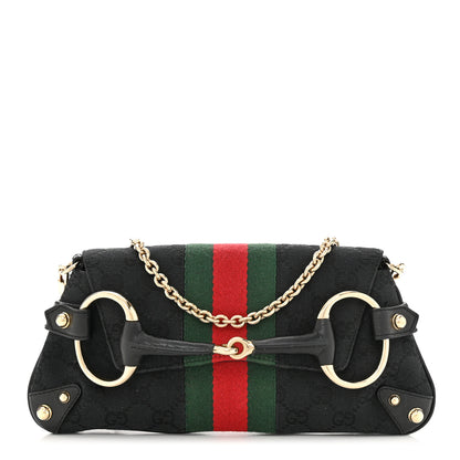 Gucci Monogram Web Horsebit Chain Clutch Black 1 of 11