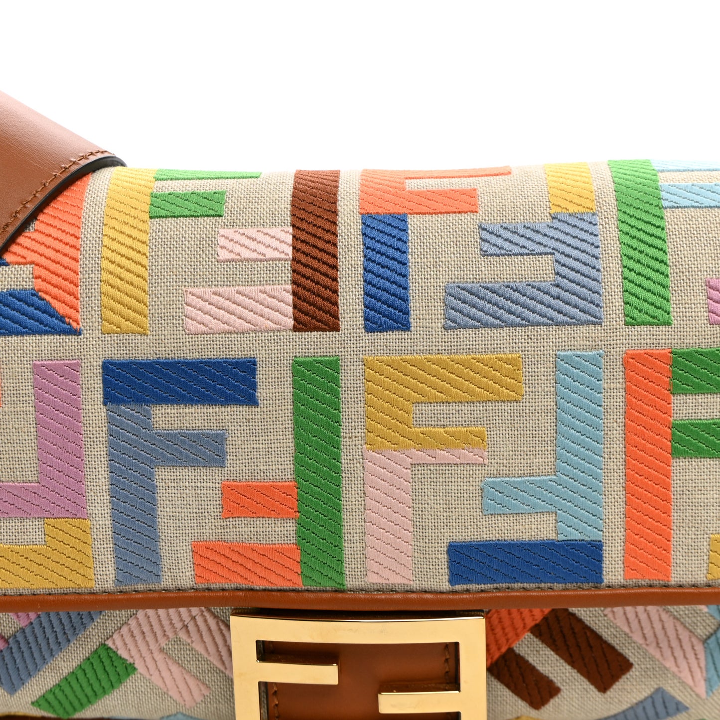 Kuban Canvas Vitello King FF Embroidered Baguette Grezzo Multicolor
