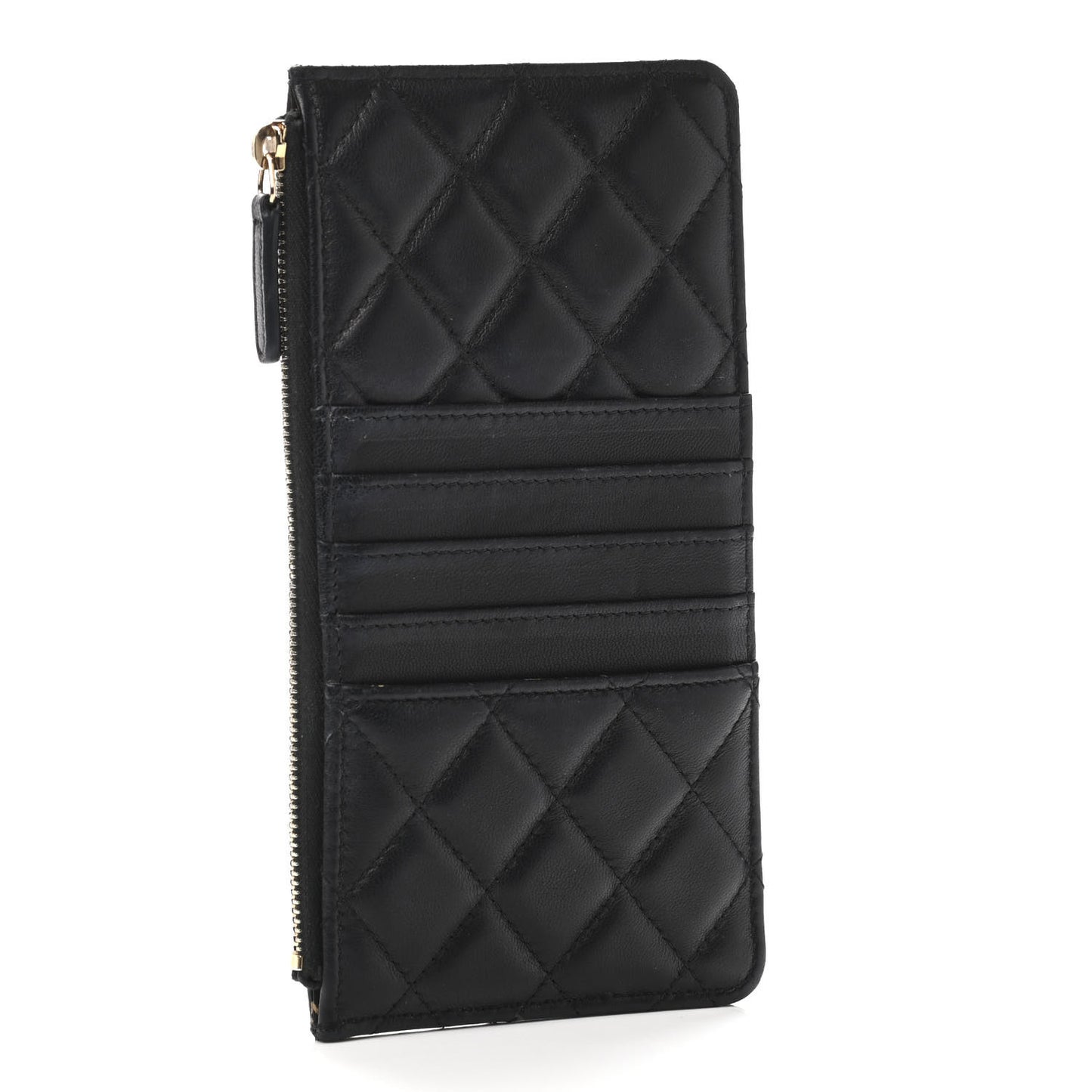 Lambskin Quilted Egyptian Amulet Classic Flat Wallet Pouch Black