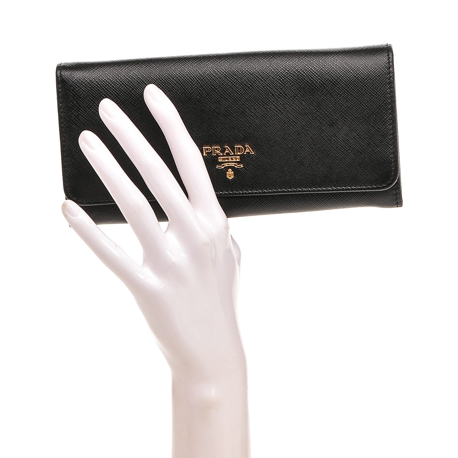 Prada Saffiano Metal Continental Flap Wallet Nero Black 2 of 7