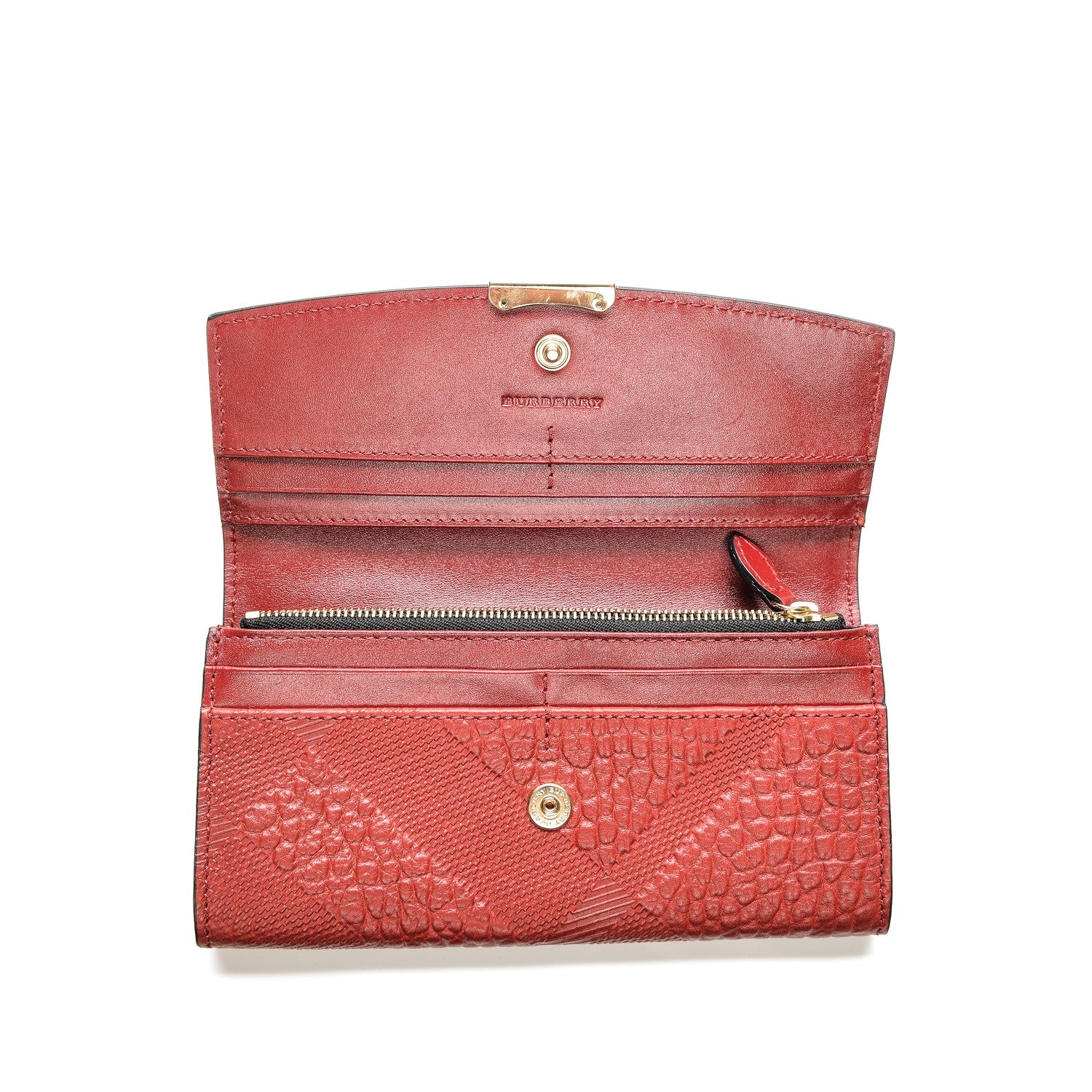 Burberry Signature Grain Calfskin Check Embossed Continental Wallet Red 6 of 7
