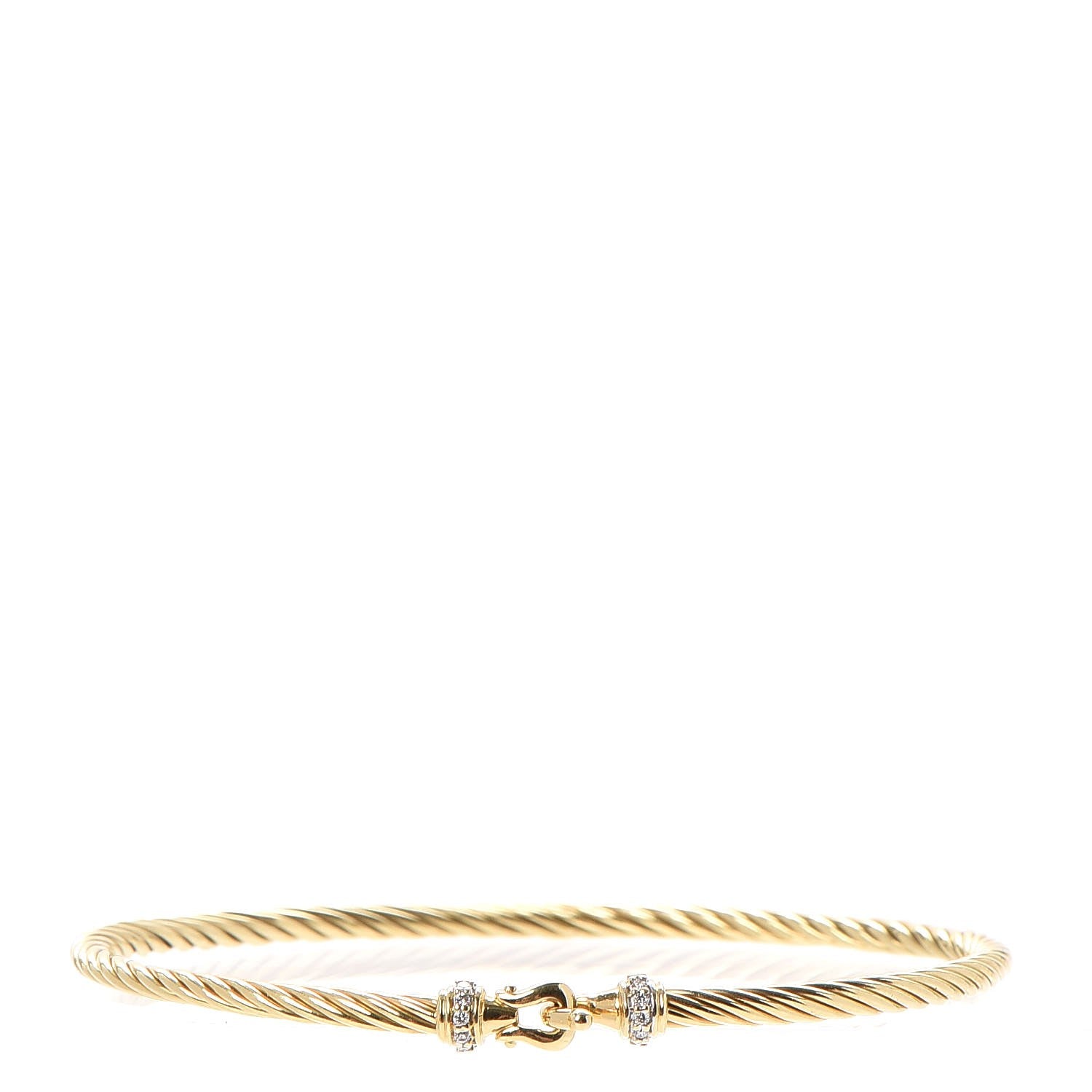 David Yurman 18K Yellow Gold Diamond 2.6mm Cable Collectibles Buckle Bracelet 1 of 6