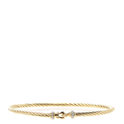 David Yurman 18K Yellow Gold Diamond 2.6mm Cable Collectibles Buckle Bracelet 1 of 6