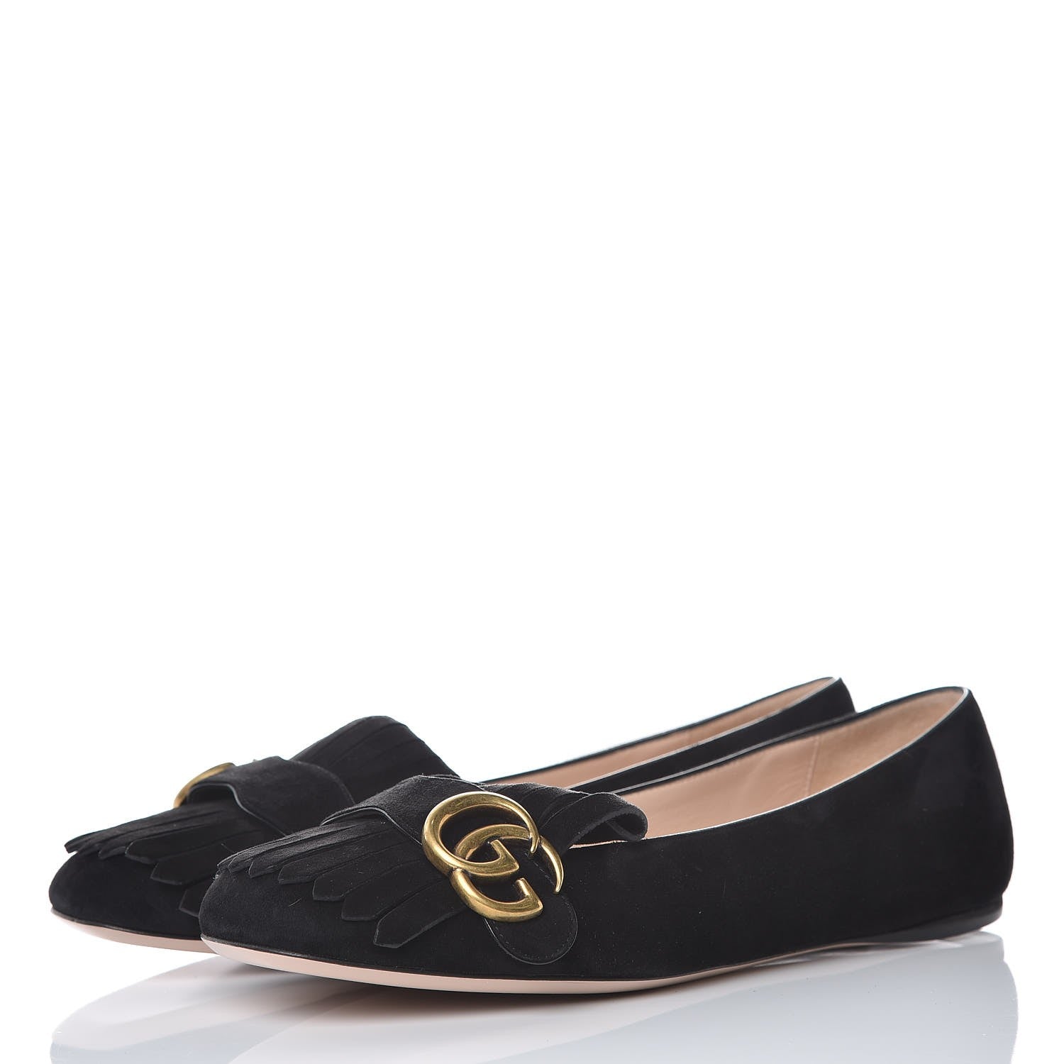 Gucci Kid Scamosciato GG Marmont Fringe Flats 38 Black 3 of 9