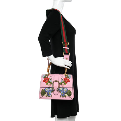 Gucci Calfskin Bamboo Web Embroidered Medium Dionysus Top Handle Bag Pink 2 of 15