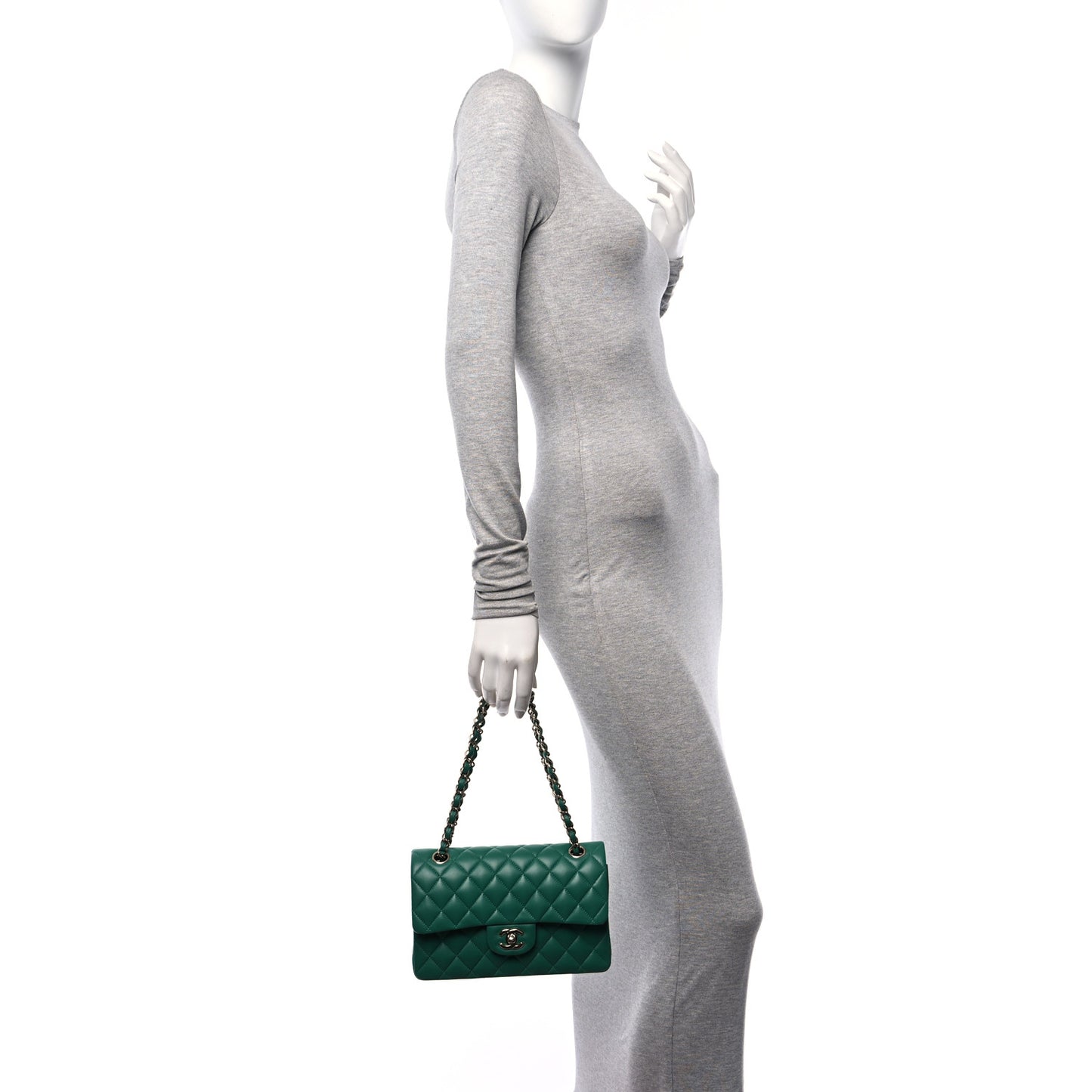 Lambskin Quilted Small Double Flap Green