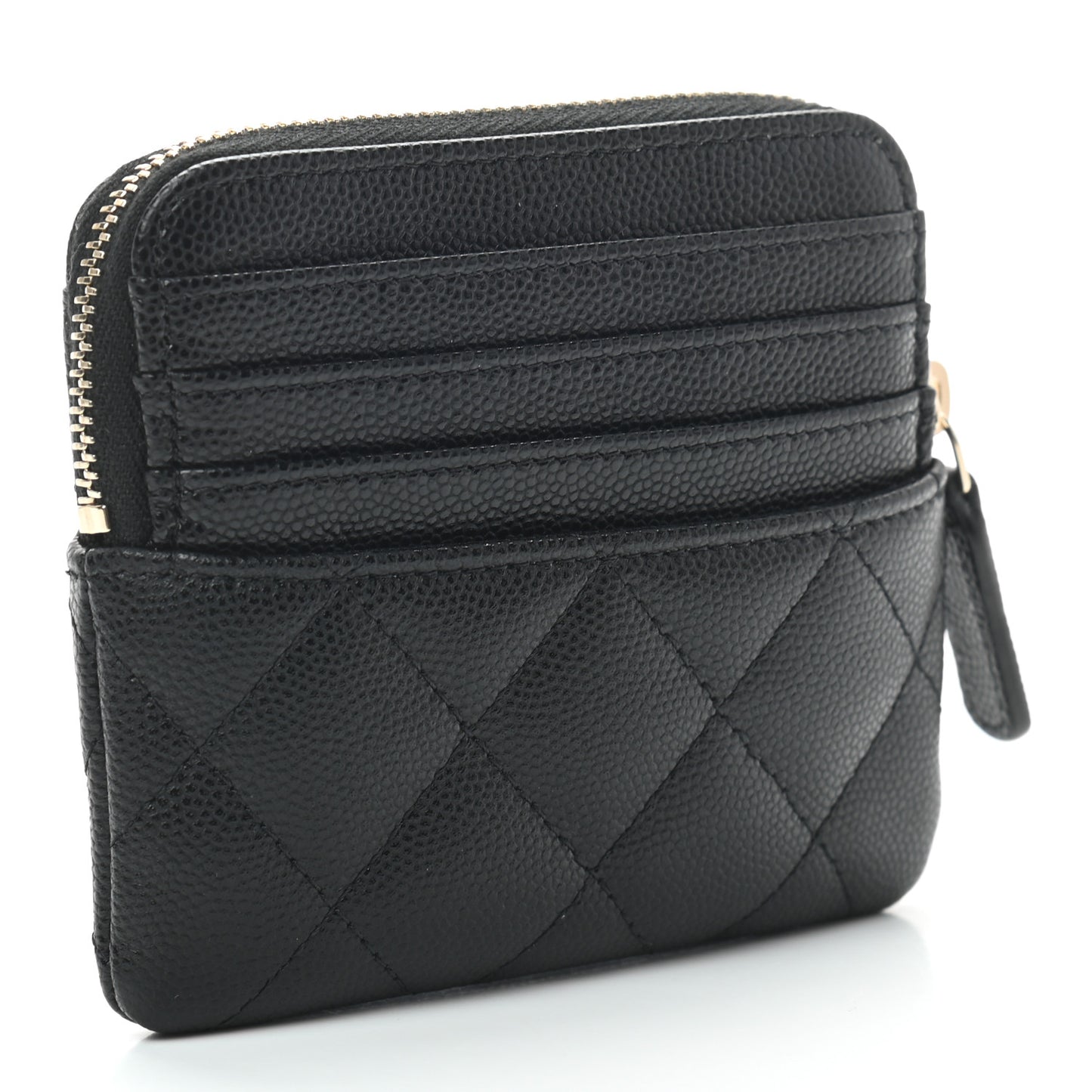 Caviar Quilted Zip Card Holder Wallet Black