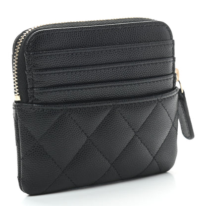 Chanel Caviar Quilted Zip Card Holder Wallet Black 3 of 7