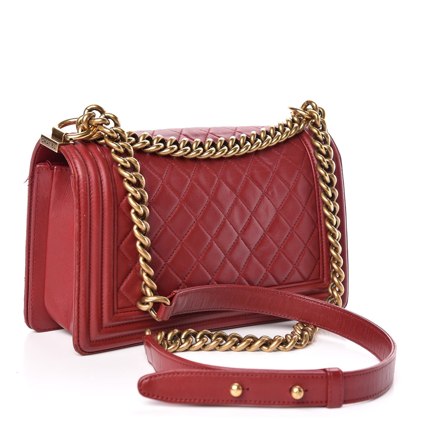 Lambskin Quilted Medium Boy Flap Dark Red