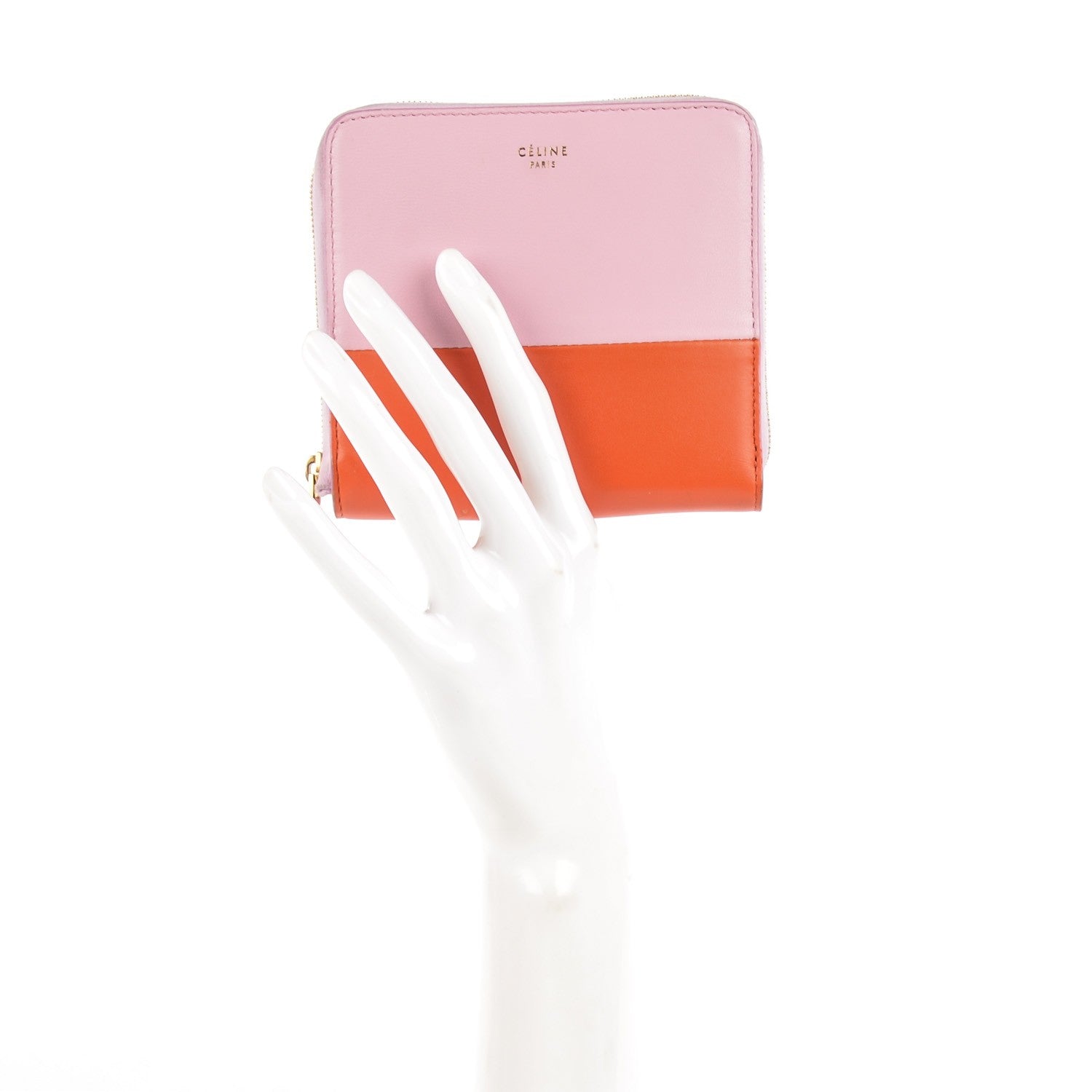 Celine Lambskin Zip Around Compact Wallet Pink Burnt Orange 3 of 10
