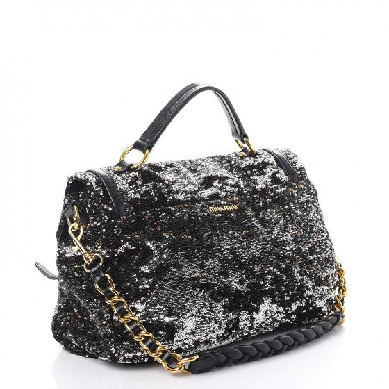 Miu Miu Paillettes Sequined East West Satchel Argento 3 of 10