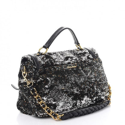 Miu Miu Paillettes Sequined East West Satchel Argento 3 of 10
