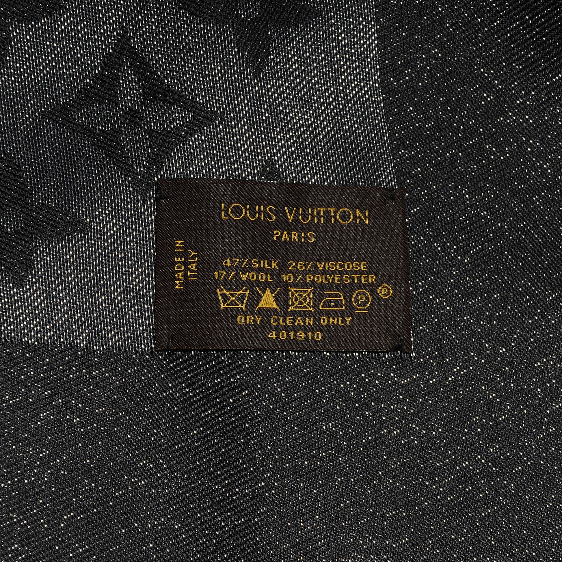 Louis Vuitton Silk Lurex Wool Monogram Shine Shawl Black 5 of 5