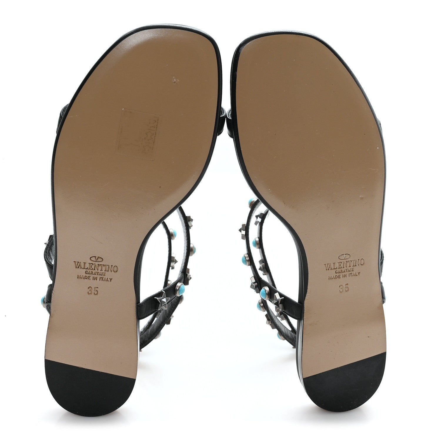 Valentino Garavani Calfskin Rockstud Rolling Ankle Wrap Flat Sandals 35 Black 6 of 8