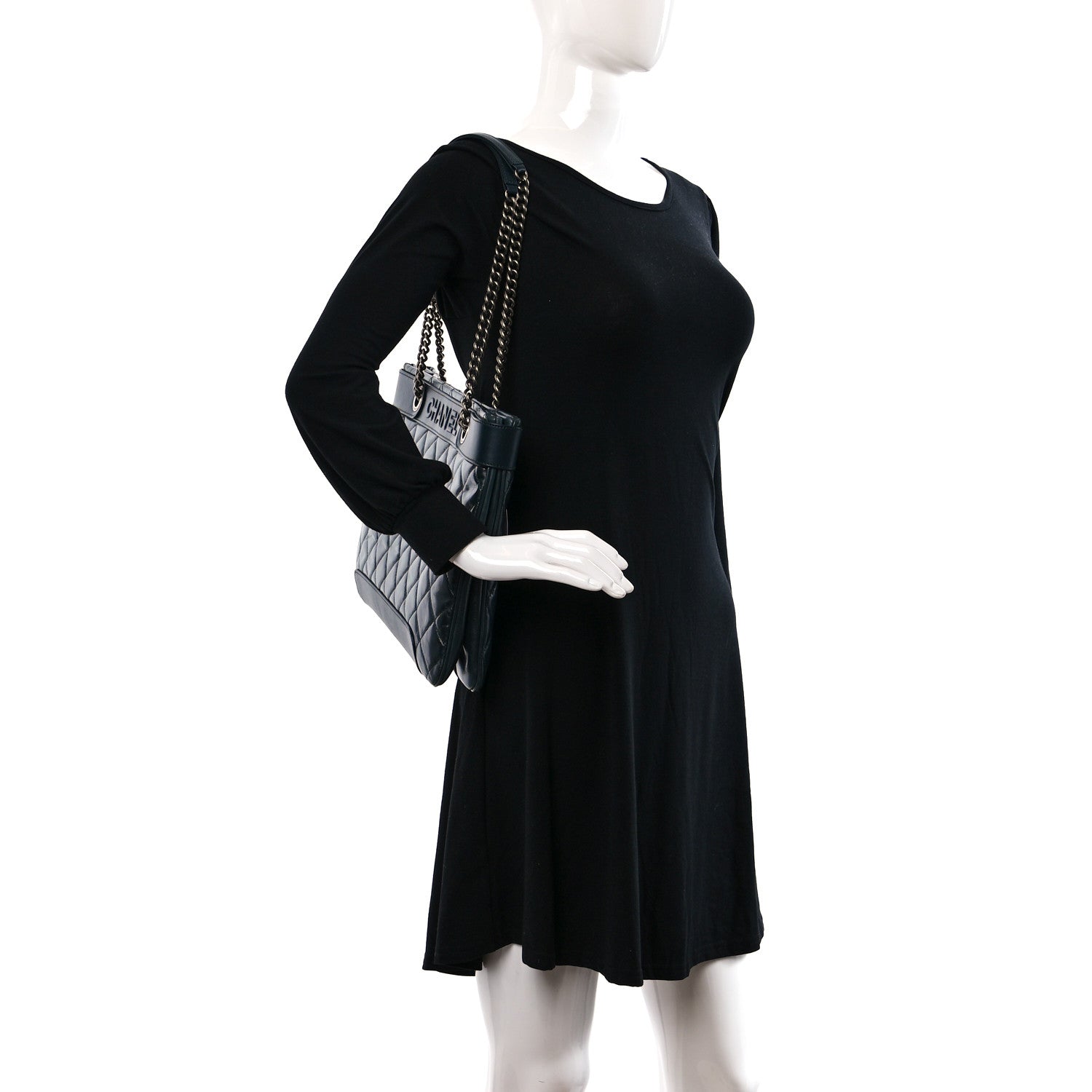 Chanel Glazed Calfskin Quilted Shopping Tote Dark Blue 2 of 11