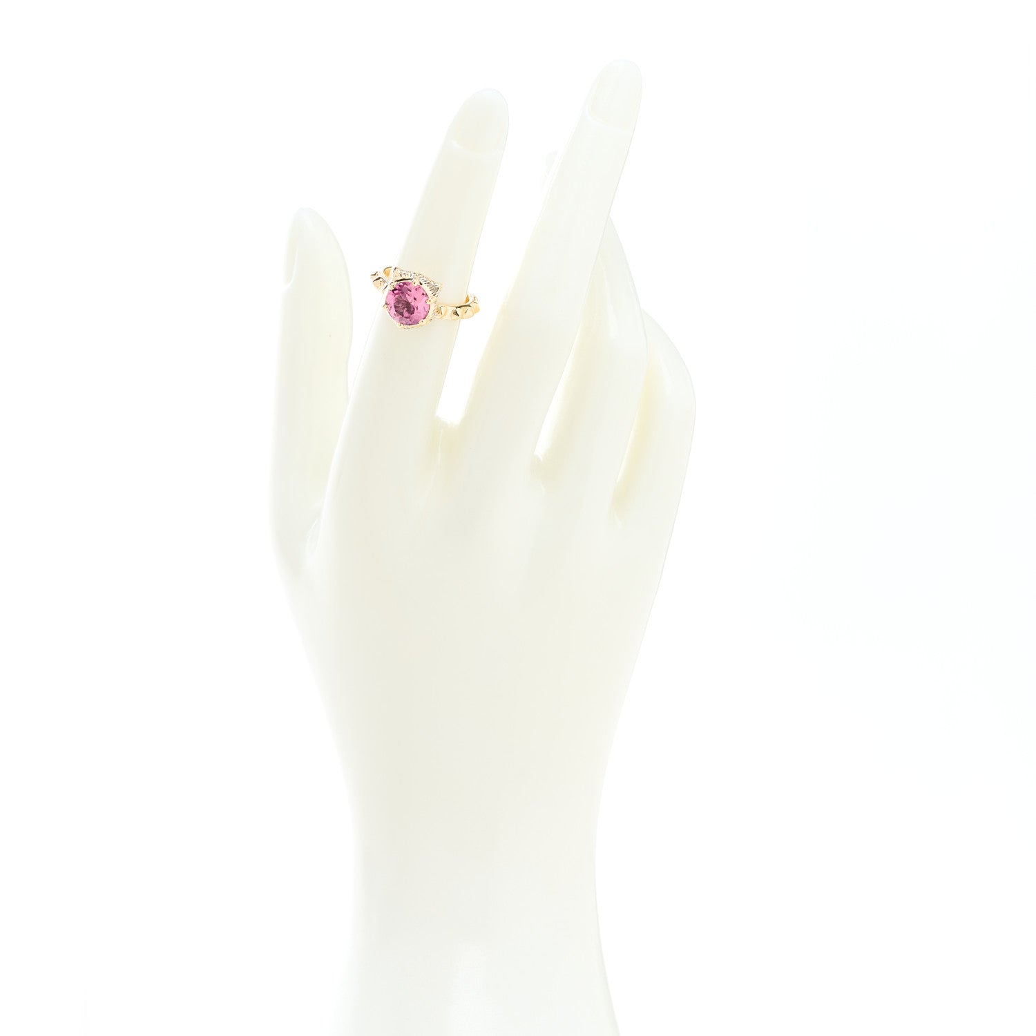 Gucci 18K Yellow Gold Pink Tourmaline Le Marché Des Merveilles Feline Ring 47 4 2 of 9
