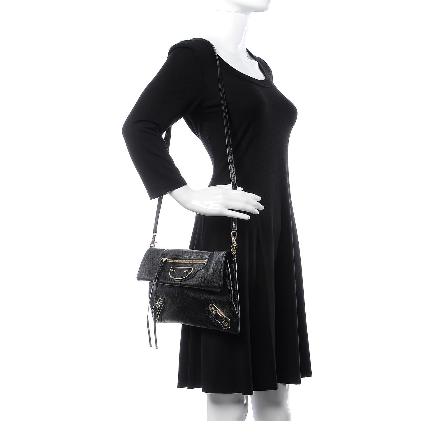 Chevre Gold Metallic Edge Hardware Envelope Clutch Black