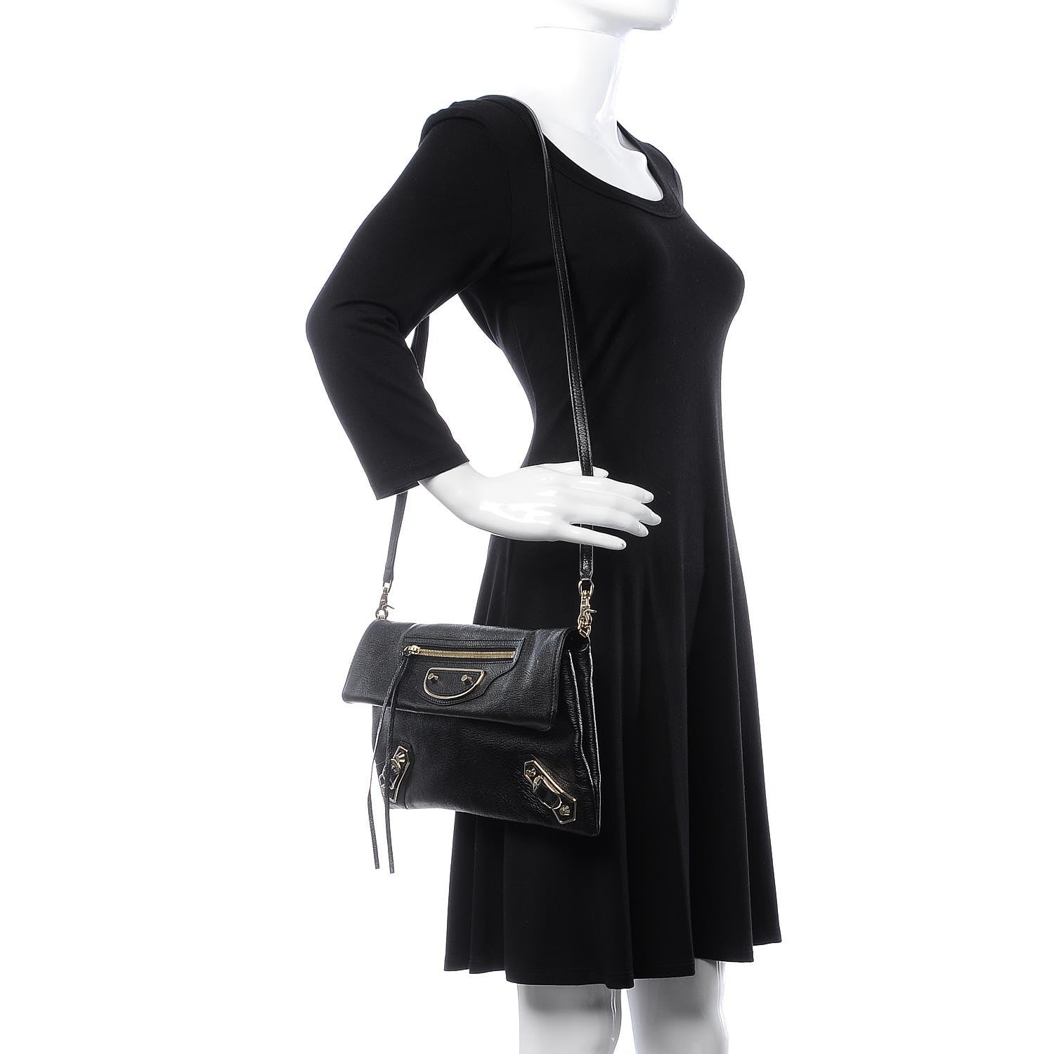 Balenciaga Chevre Gold Metallic Edge Hardware Envelope Clutch Black 2 of 7